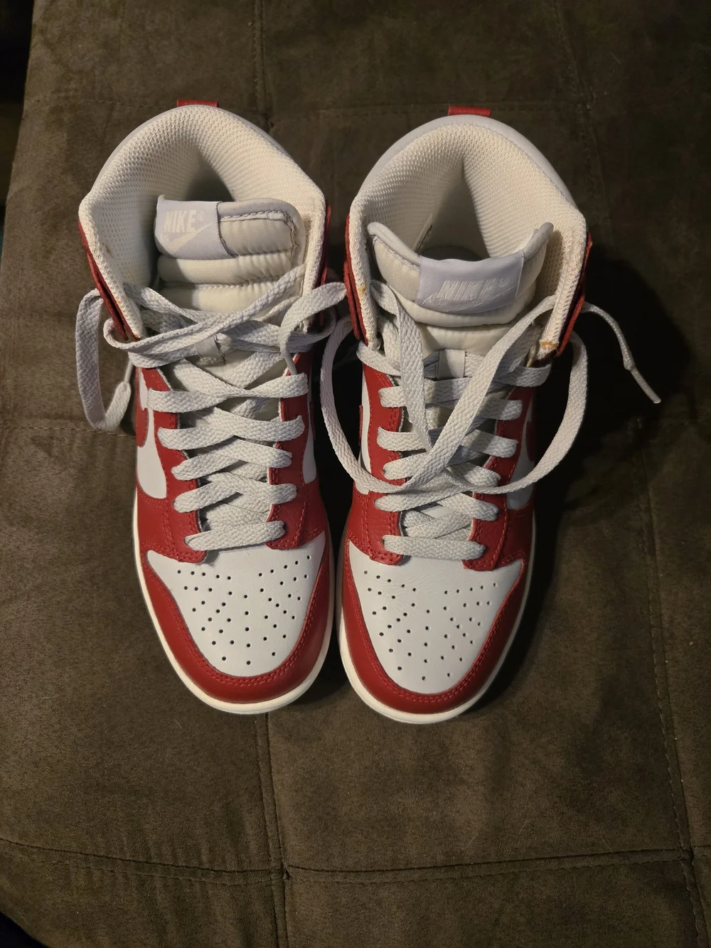 Nike Red and White Dunks High